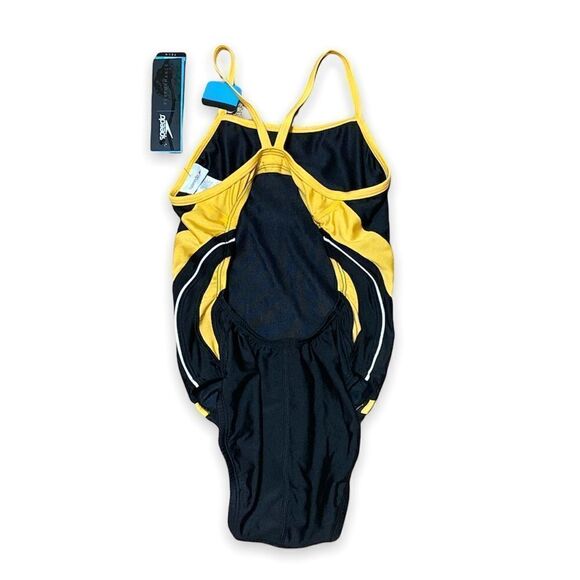women’s Speedo Performance Race 2 One Piece Swimsuit Black Gold Size 30 - Picture 2 of 7